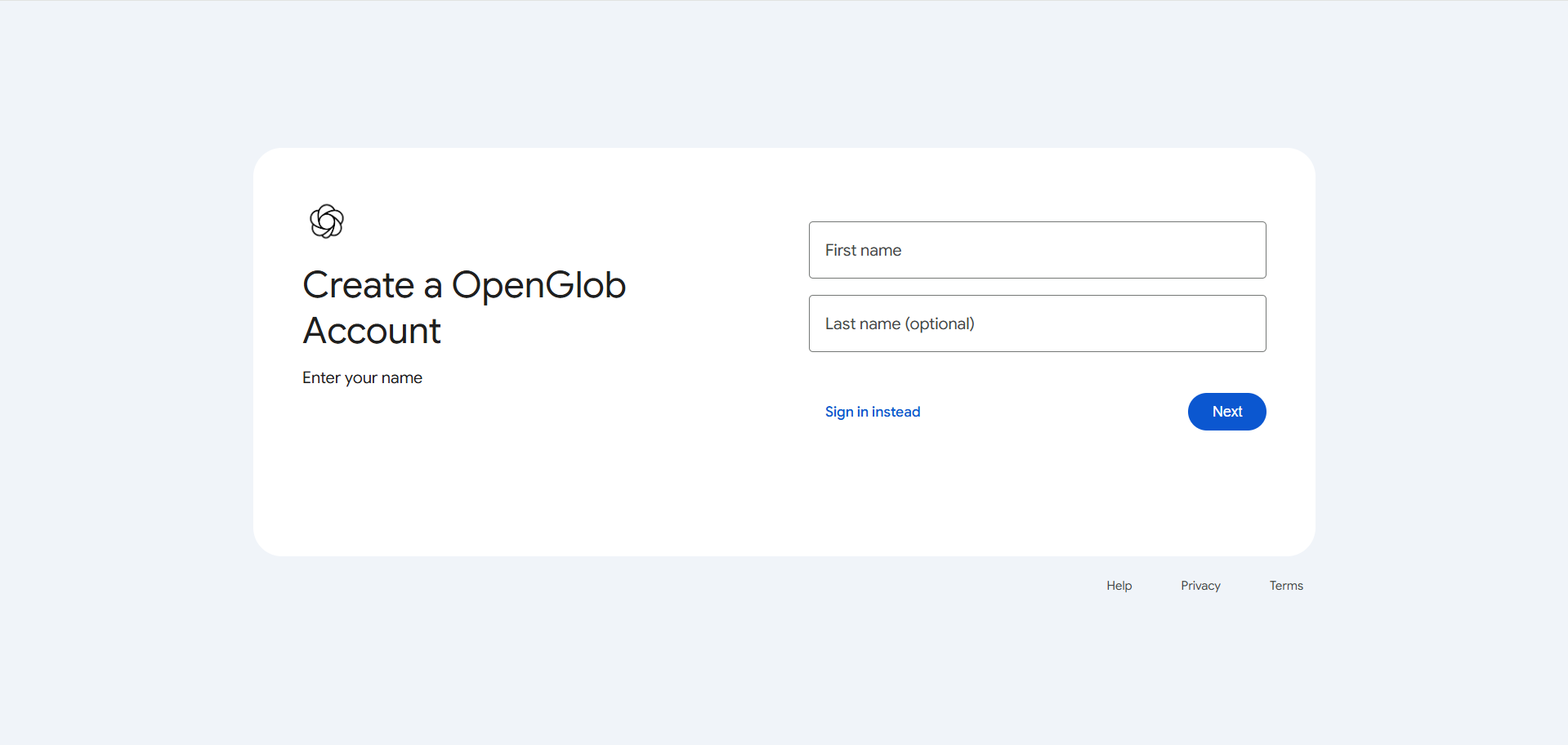 OpenGlob Sign Up Page